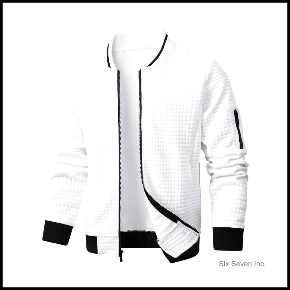 Men's Lightweight Varsity Jacket Casual Loose Fit Quilted Design Retro Style